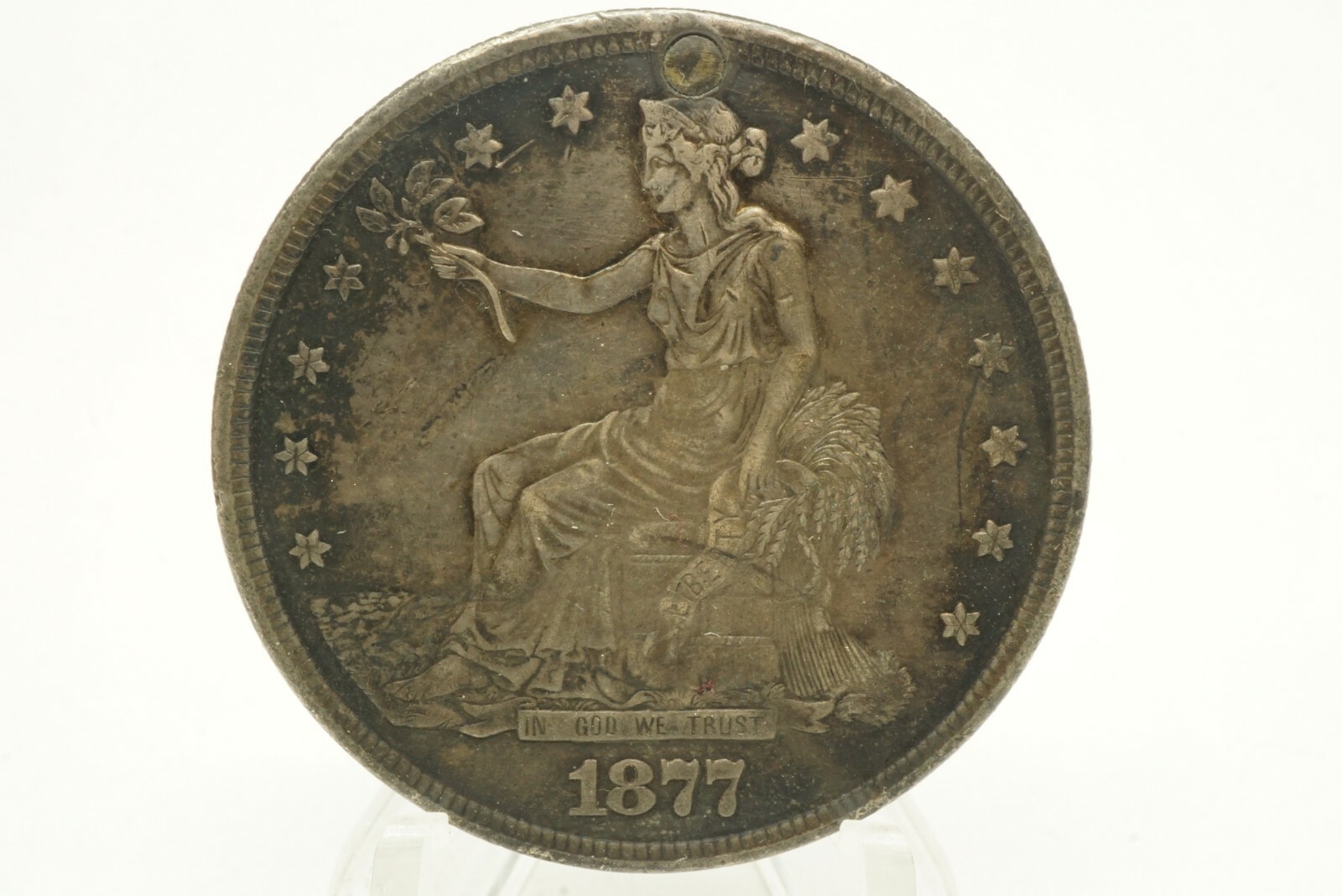 1877 S Trade Dollar Nice Detail XF+ Plugged / Great Coin See Photos!