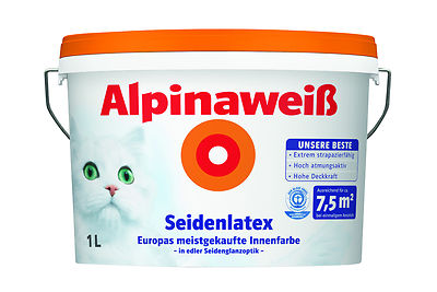 Alpinaweiß Minipack 1L,  Innenfarbe, Wandfarbe, weiß Seidenlatex, ca. 7,50 m² 