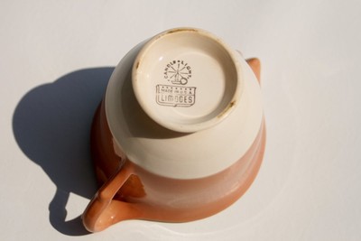 Limoges Candle Light Creamer Orange Brown & Cream with Floral Pattern Interior