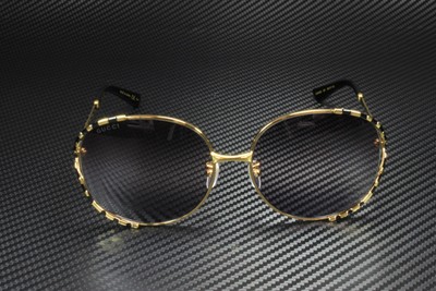 Pre-owned Gucci Gg0595s 001 Round Oval Gold Gold Black Grey 59 Mm Women's Sunglasses In Triple Gradient Grey