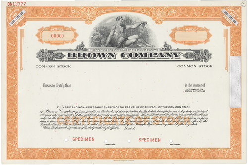 Brown Company. Stock Certificate.