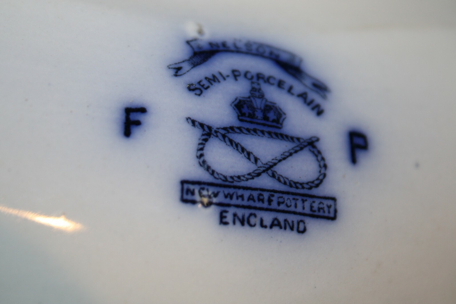 Antique Flow Blue New Wharf Pottery NWP 9