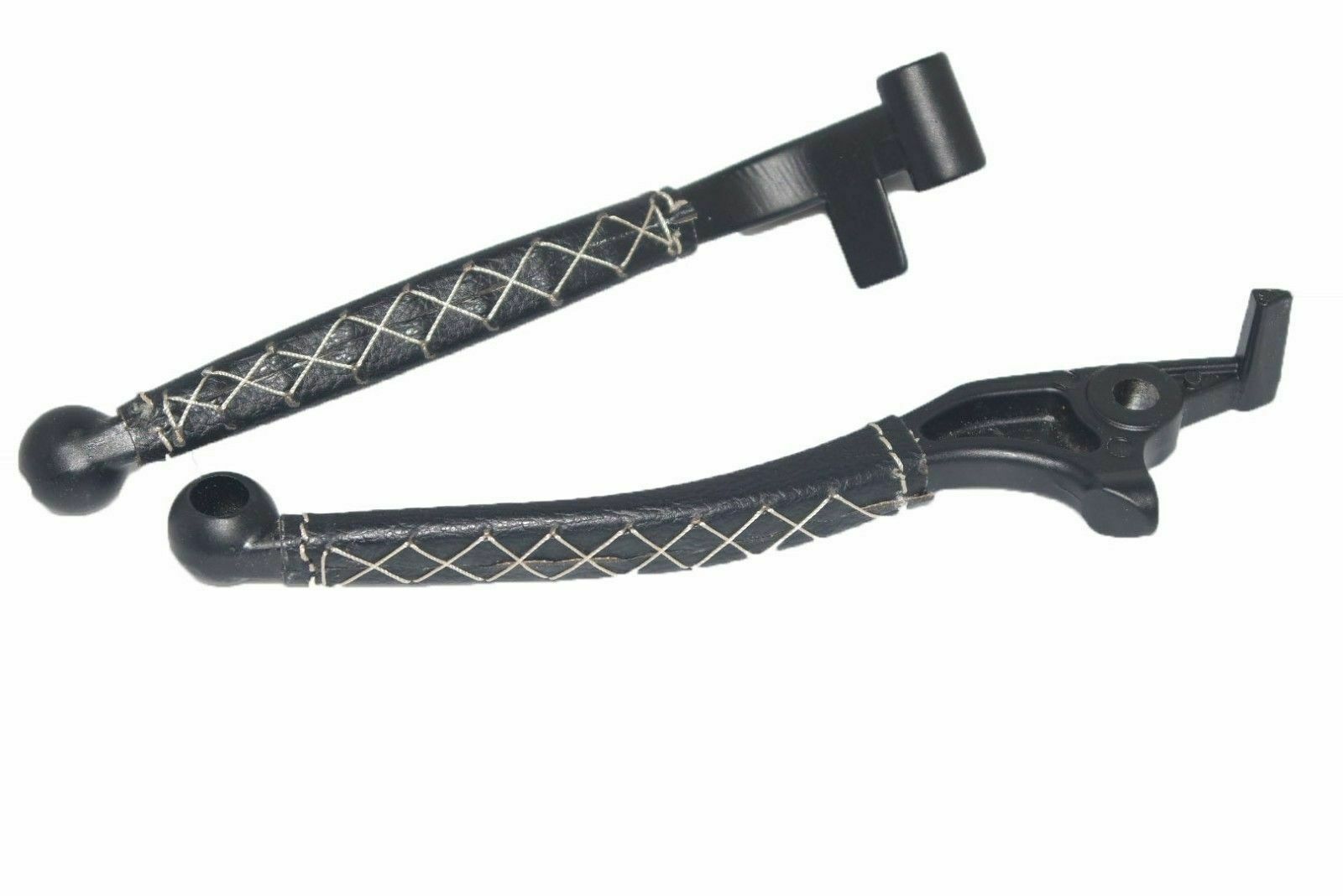 Fits Royal Enfield UCE Black Leather covered 7/8" Handlebar Grip & Lever Set 