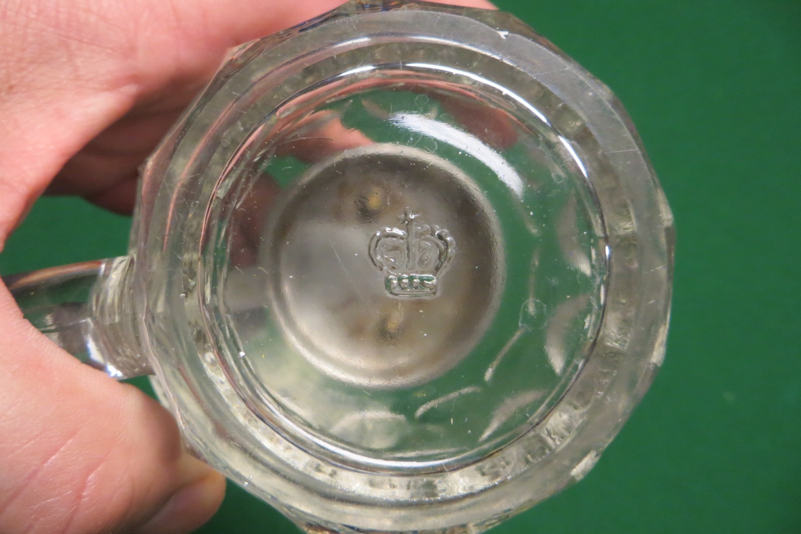 DIMPLED GLASS 7/20L STEIN BRASS SUBMARINE JOSEF WALAGO,KINGS CROWN MAKERS MARK