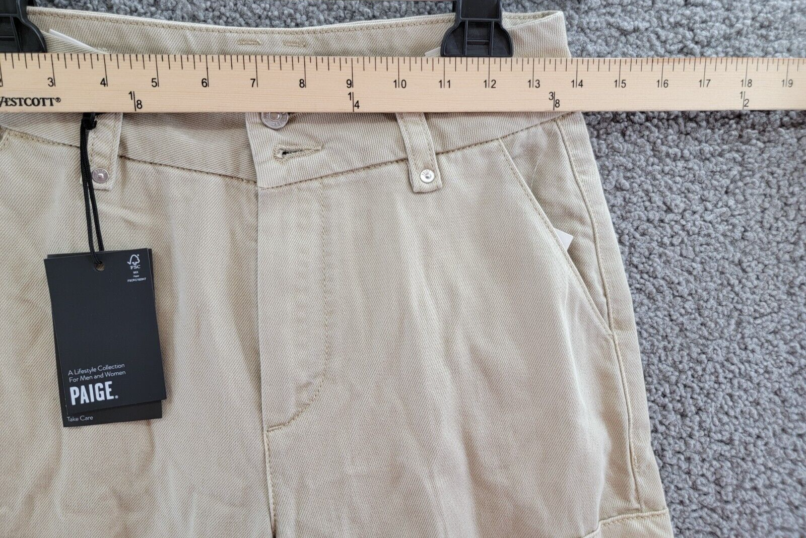 PAIGE Dion Flare Leg Utility Jeans Women's 26 Vintage Warm Sand Solid Button Zip - Picture 5 of 18