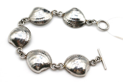 Unique SEASHELL Sterling Silver 925 Clam Shell Organic Style Link Bracelet 7.5 
