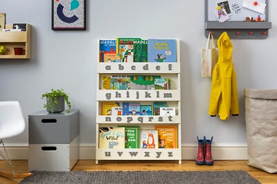 Tidy Books Kids Alphabet Bookshelf,  Ivory, Gray ABC, Wood. MSRP $214
