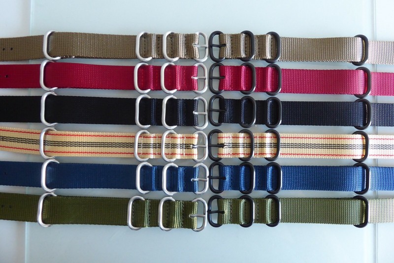 Zulu Strap Nylon Uhrband Rundringe Edelstahl Matt O. Schwarz 18, 20,22,24mm