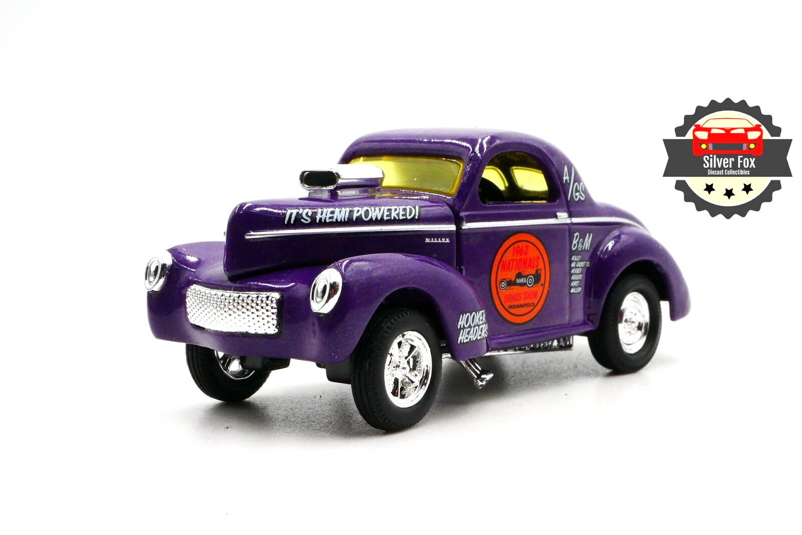 1941 WILLYS COUPE GASSER HEMI PURPLE 1:64 SCALE DIECAST COLLECTOR MODEL CAR