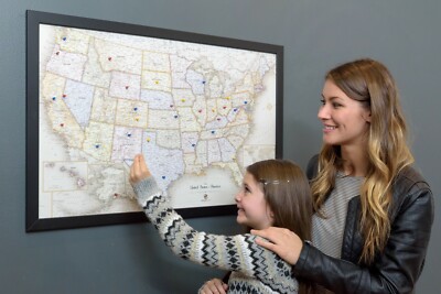 USA Travel Map Framed Size XXL 48X34'' Magnetic Surface Board Home School Office
