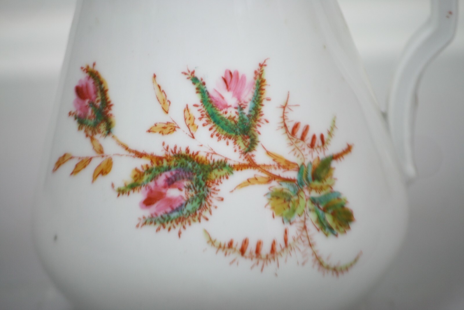Antique Moss Rose Pitcher Jug Old Paris White Ironstone Pink Green Florals 6