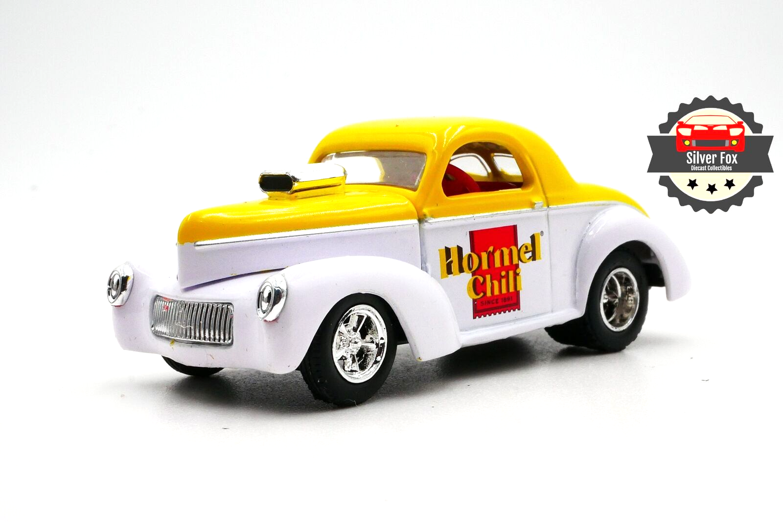 1941 WILLYS COUPE YELLOW WHITE HORMEL 1:64 SCALE DIECAST COLLECTOR MODEL CAR