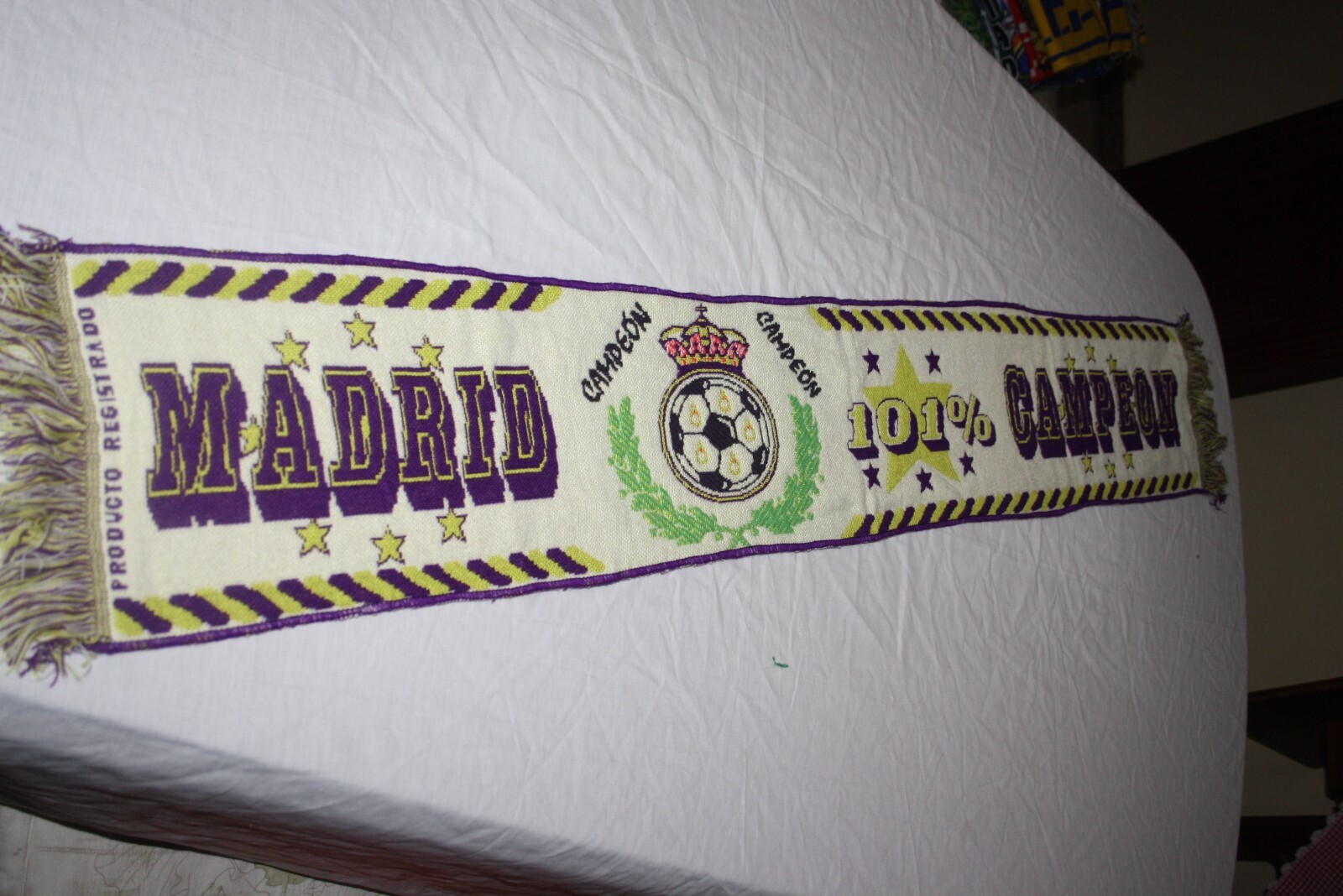 【vintage Real Madrid football scarf】 Vintage Football Scarf Of Real Madrid 101% Champion Rare