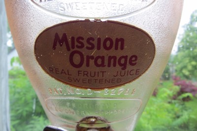 embossed pink glass Mission Real Fruit Juice soda syrup pump spigot dispenser