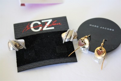 Kenneth Jay Lane Silver Crystal and MJ Gold Set of TWO earrings NWT