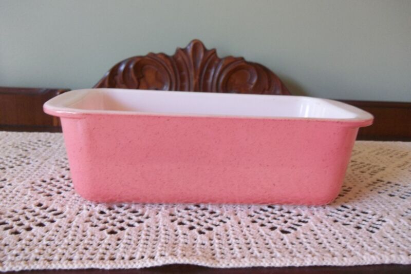 Vintage Pyrex #213 Flamingo Speckled Pink Loaf  Bread Pan~ 1.5 Qt ~ Nice!