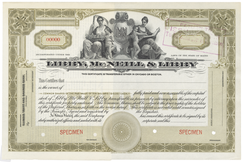 Libby, McNeill & Libby, Stock Certificate.