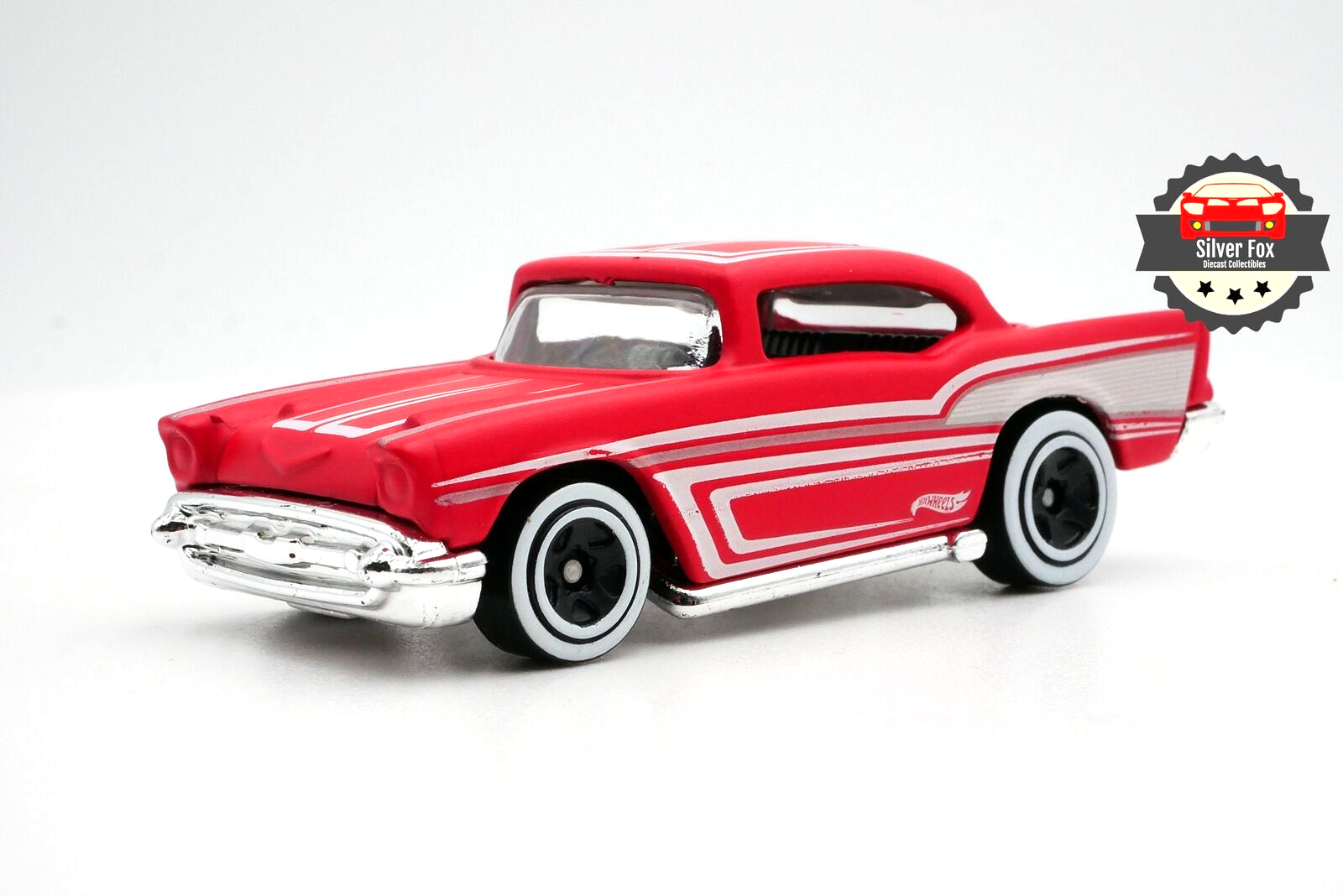 1957 CHEVY BEL AIR RED WHITE STRIPES 1:64 SCALE DIECAST COLLECTOR MODEL CAR
