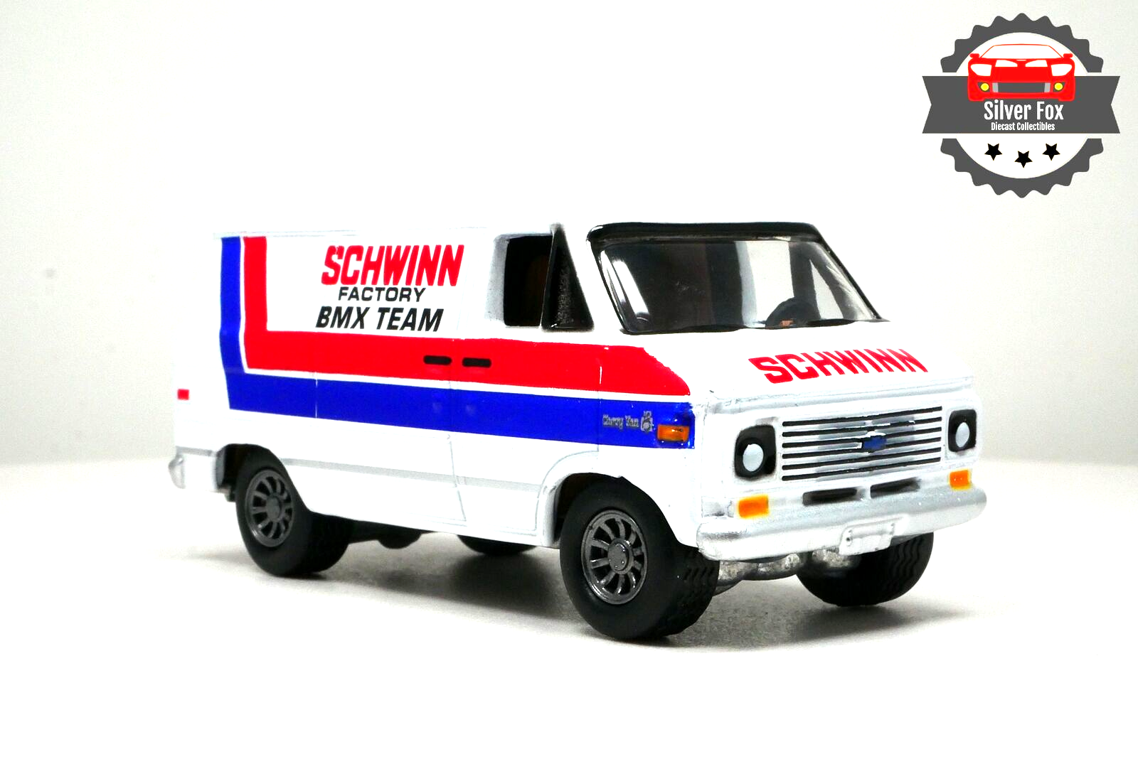 1976 CHEVY G20 VAN SCHWINN FACTORY BMX TEAM VAN 1:64 SCALE COLLECTOR MODEL CAR