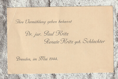 Renate Schlachter Dr. Paul Kritz Bekanntmachung Hochzeit Dresden 1944