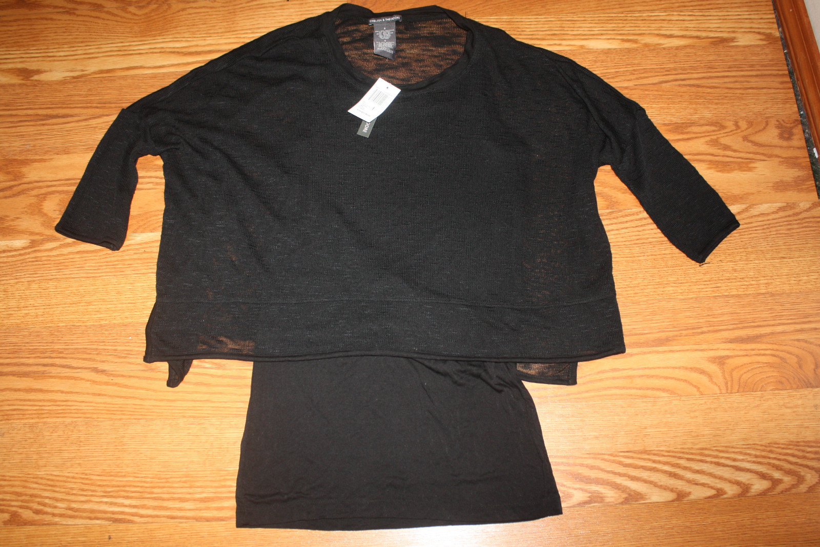 トップス Chelsea ribbon tops NWT Womens Chelsea & Theodore Long SleeveScoop Neck Black