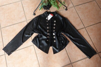 MAGNA Jacke Bolero Kunstleder-Optik 48 50 NEU schwarz Stretch Knöpfe LAGENLOOK