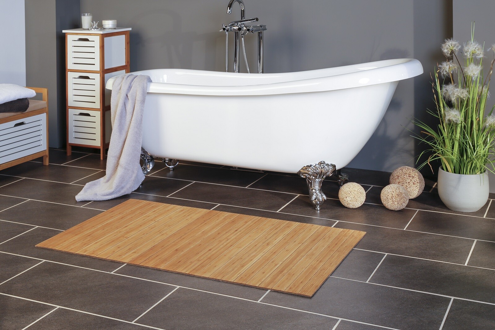 Badteppich GRAND aus Bambus rutschfest Badematte Vorleger in 2 Farben & 8 Größen