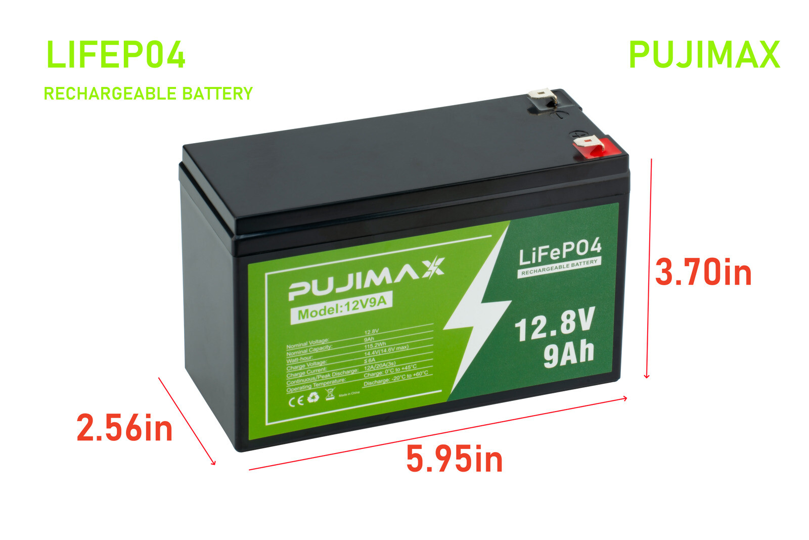 NEW LiFePO4 Rechargeable Battery 12V 9Ah PUJIMAX Solar System Deep Cycle Battery
