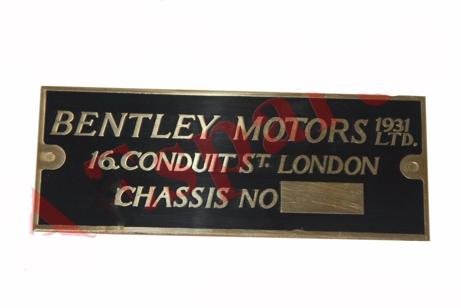Bentley Motors 1931 Chassis Number Data Plate Brass Vintage Bentley Cars  