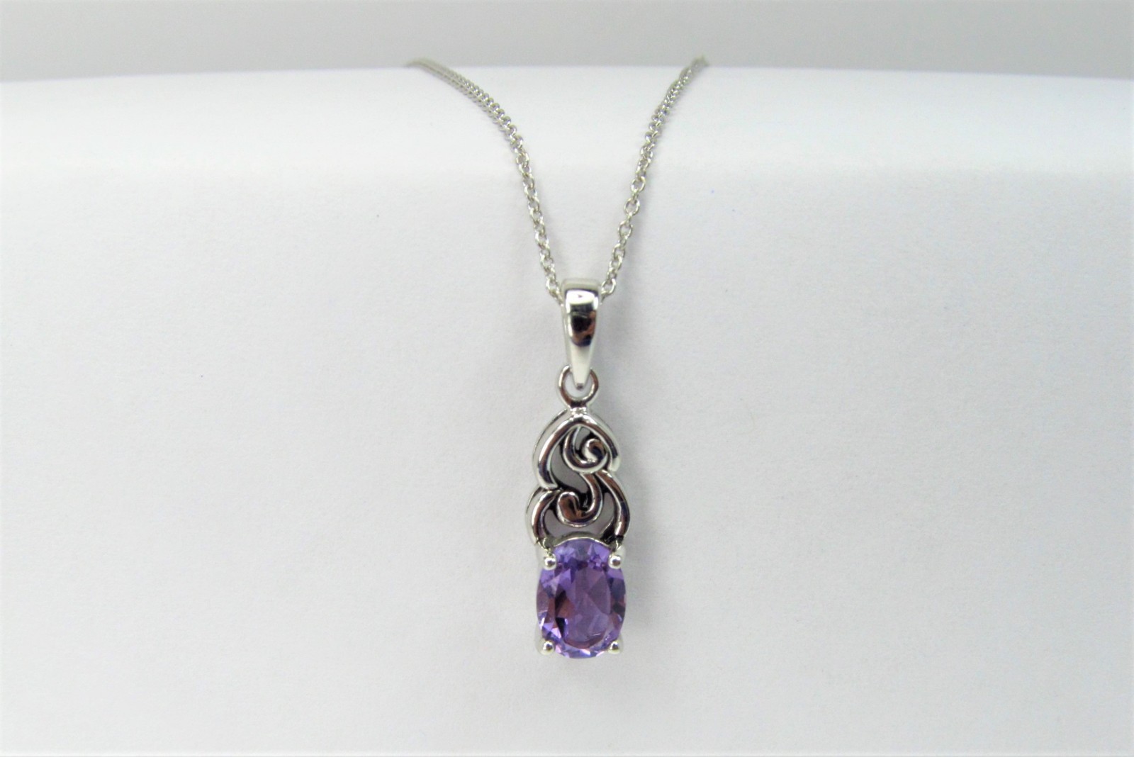Natural Amethyst Silver Victorian Style Pendant & Filigree Solitaire Ring SZ 6