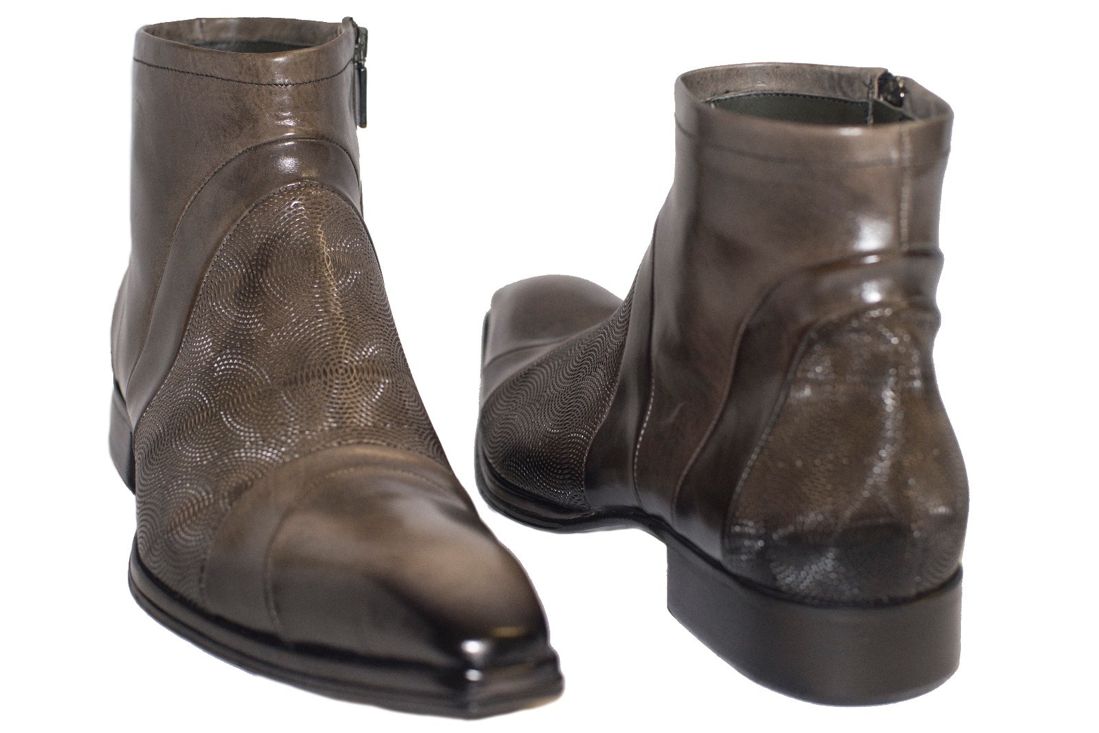 Pre-owned Jo Ghost 464m Italian Mens Taupe Ankle Boots W/ Zipper And Design