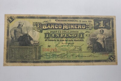 1914 EL Banco Minero, Chihuahua Mexico Un Peso