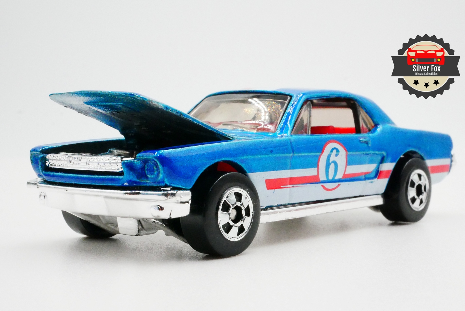 1965 FORD MUSTANG BLUE RACING #6 1:64 SCALE DIECAST COLLECTOR MODEL CAR