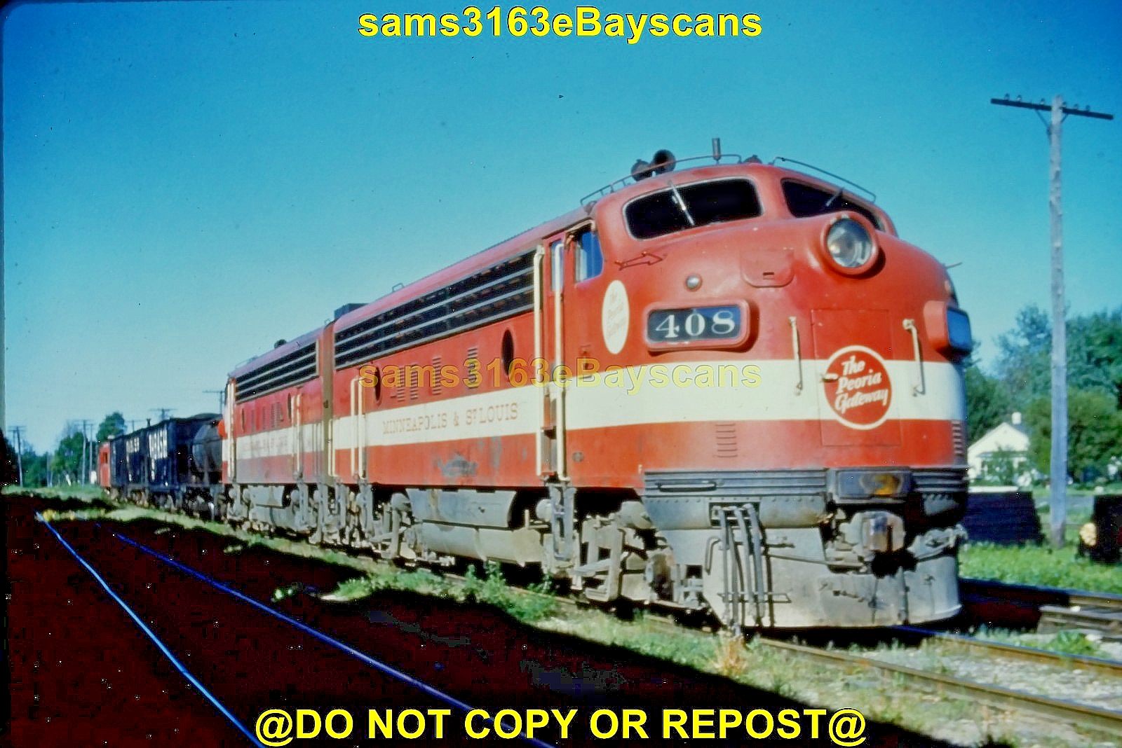 DUPLICATE SLIDE MINNEAPOLIS & ST LOUIS RR F7 408 ALBIA IOWA 1961