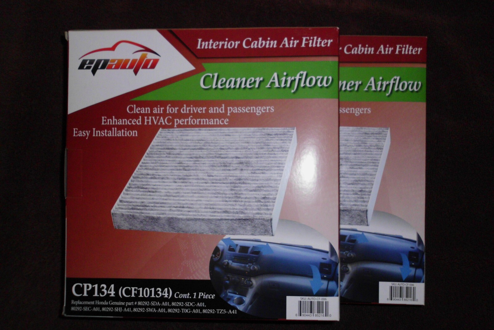 EPAuto CP134 CF10134 Premium Cabin Air Filter includes Activated Carbon Two Each