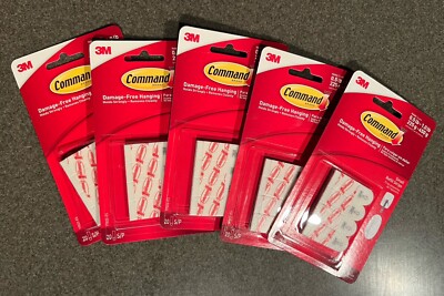 5 Packs 3M Command Refill Strips-Small White 100 Strips (17022-ES)  1lb Hold NEW