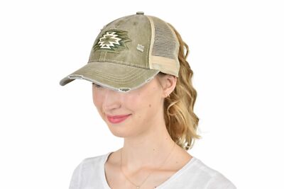 Womens Criss Cross Ponytail Baseball Cap Distressed Messy