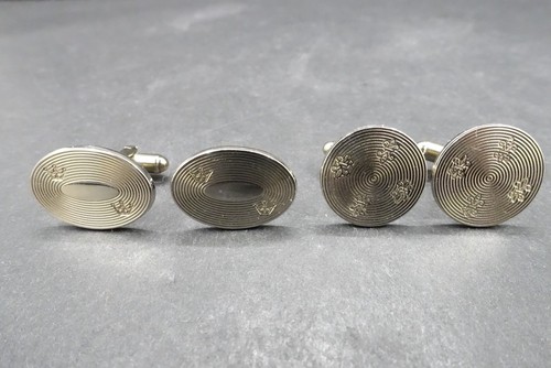 Vintage Lot of 2 Sets Of Cufflinks - Gold Tone Fleur-de-lis and Crown