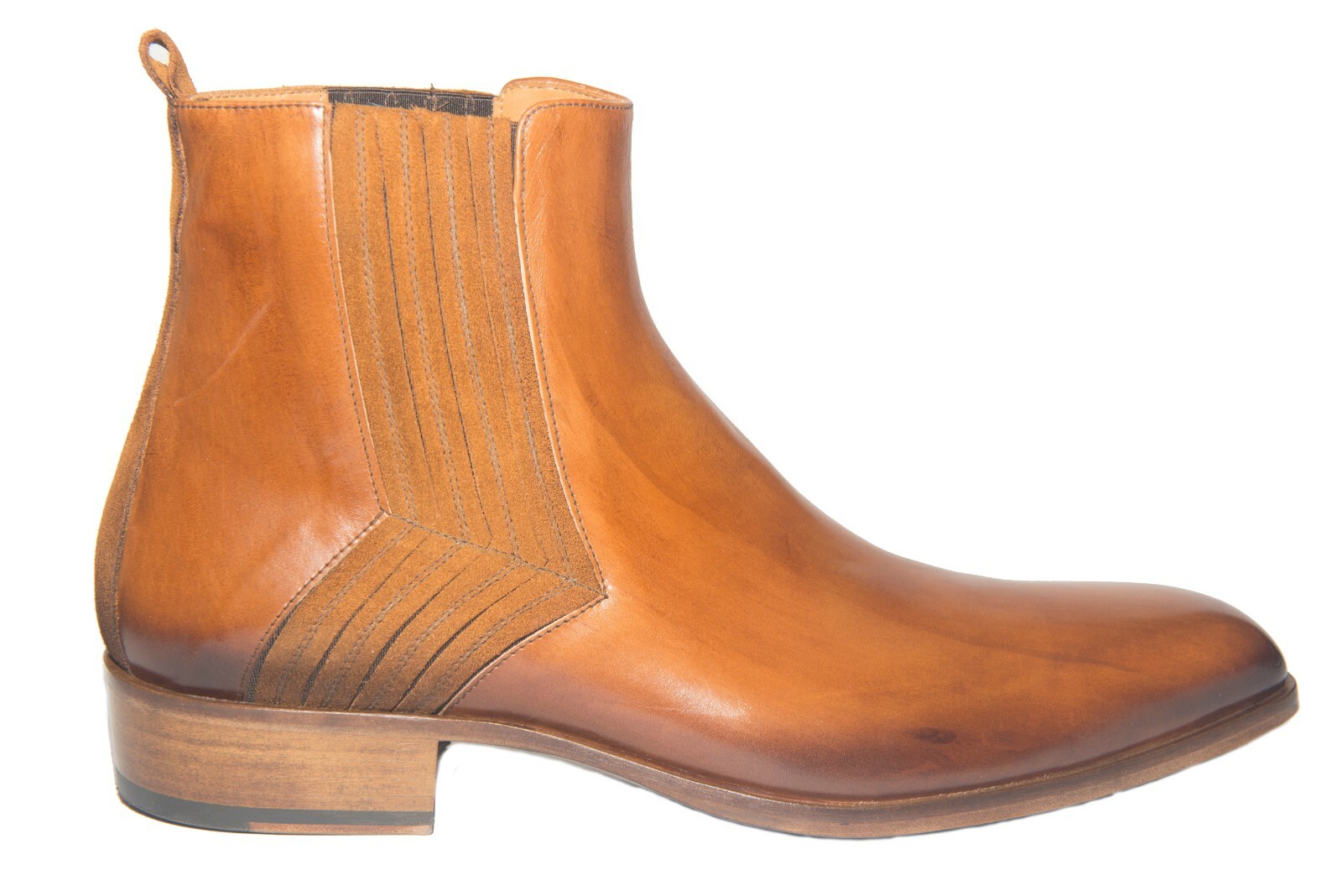 Pre-owned Jo Ghost 2014 Bis Italian Men Dressy Cognac Leather Slip On Boots With Elastic