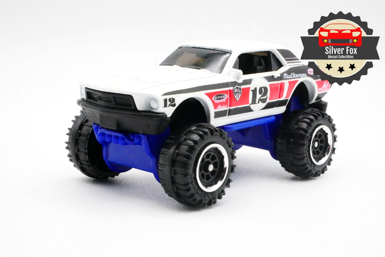 1968 FORD MUSTANG LIFTED WHITE 1:64 SCALE DIECAST DIORAMA COLLECTOR MODEL CAR