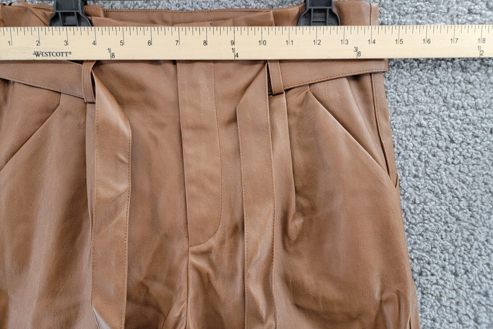 Lucy Paris Faux Leather Paperbag-Waist Pants Women's S Cognac Zip Front Closure - Picture 5 of 18