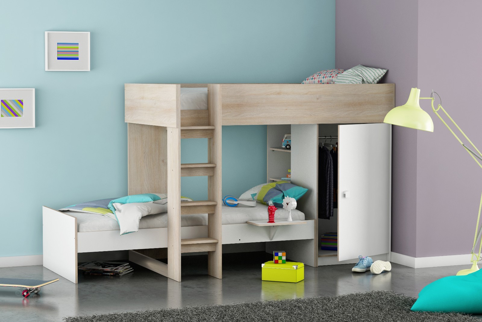 Dylan Unique L Shaped Bunk Bed Frame In Acacia White Childrens