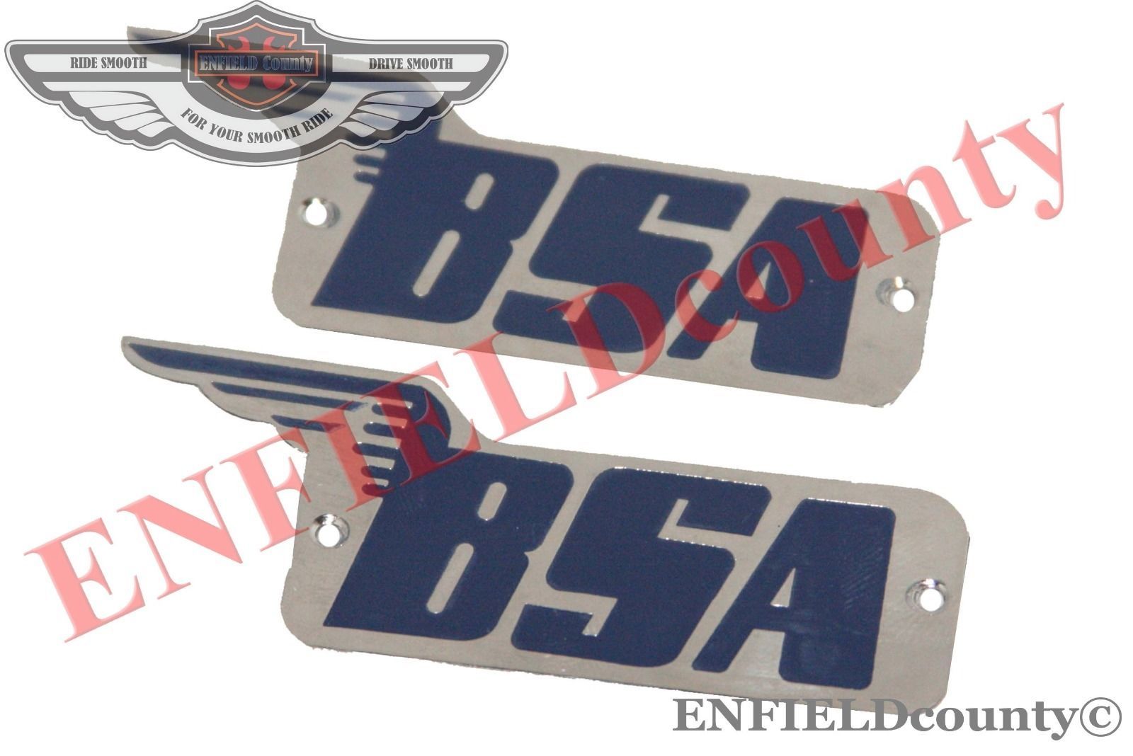 New Pair Steel Chrome Blue Fuel Tank Logo Badge Set For BSA M20 Motorcycle 