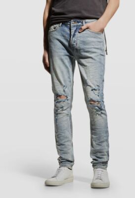 $240 KSUBI Men's Blue Distressed Stretch Skinny Denim Jeans Pants Size 34