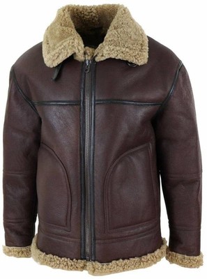 Dark Brown RAF Aviator Men's B3 Sheepskin Real Shearling Leather Bomber Jacket