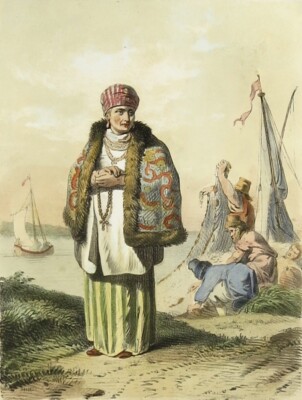Lithographie, Vieille femme russe, XIXe siècle, Russia