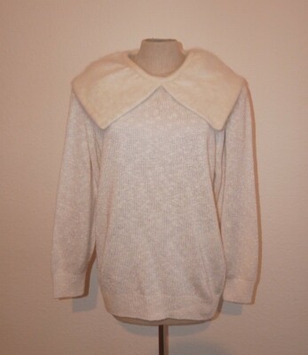 Vintage Pullover Knitwear Strickpullover - weiß mit XXL Bubikragen - 38 - Retro