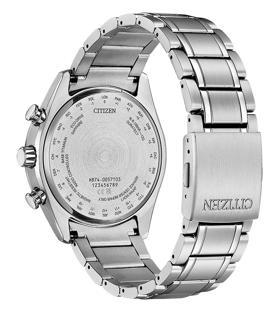 Pre-owned Citizen Titanium Sapphire Moonphase Radio Controlled Gray Dial Watch By1010-81h