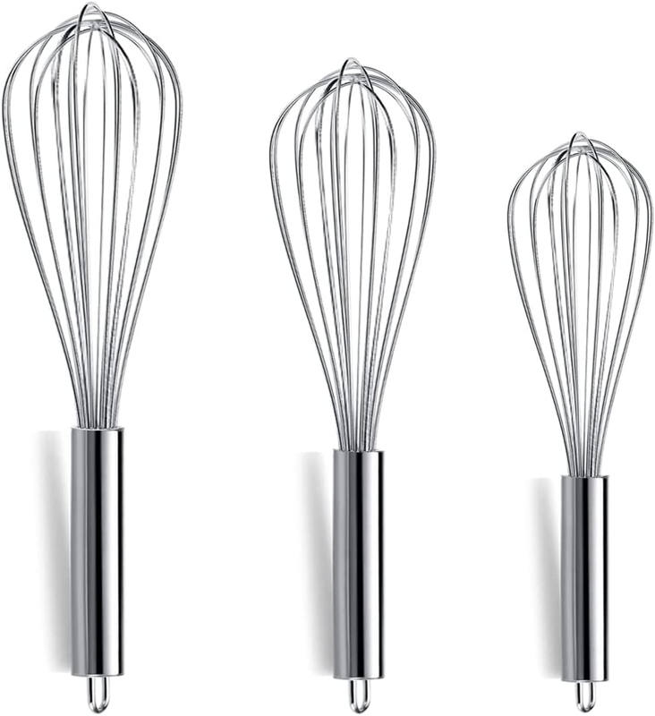 3 Pack Stainless Steel Whisks 8",10",12", Wire Whisk Set Kitchen Whisk (Pack of