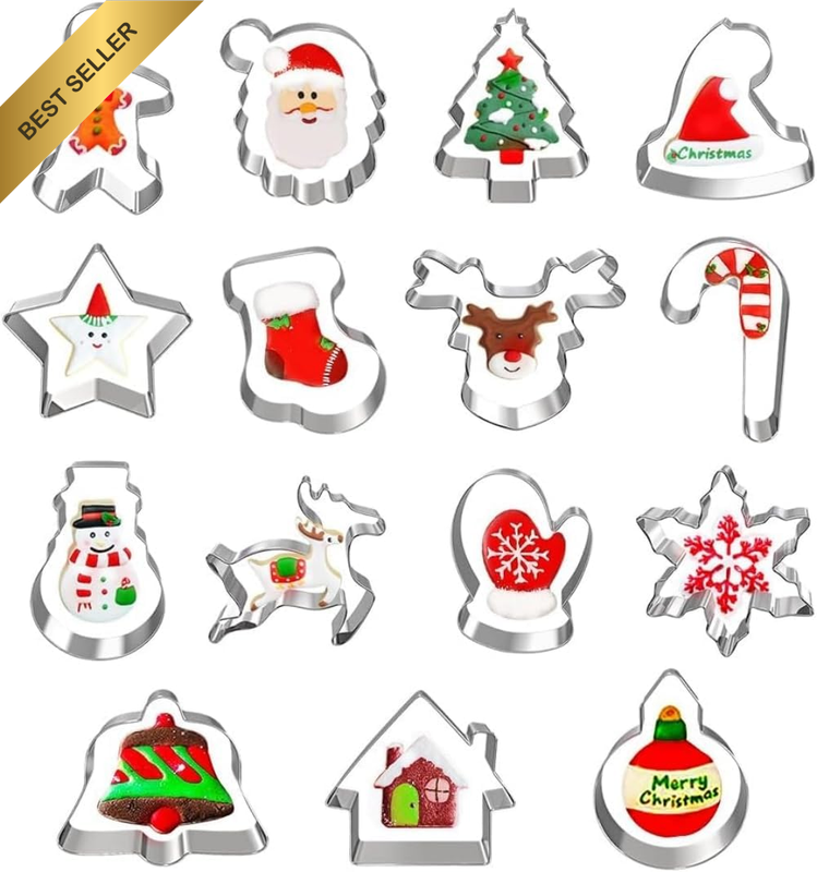 15 Pcs Large Stainless Steel Cookie Cutter Set Snowman Gingerbread Tree